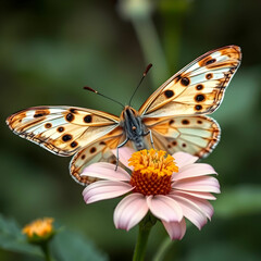 Obraz premium Beautiful butterfly front view on flower closeup insect Beautiful butterfly stay on flower