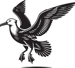 Black Color Albatross Silhouette Vector Illustration, Solid White Background. minimal vector design