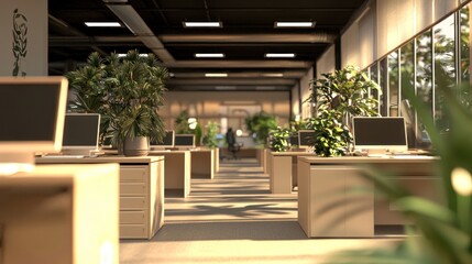 Fototapeta premium Serene Modern Office with Lush Greenery