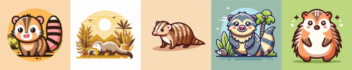 Cute weasel vector collection