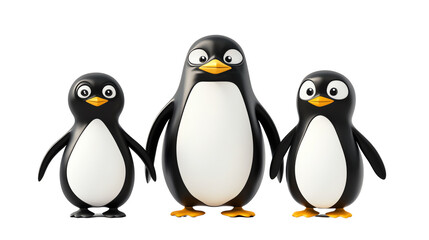 Fototapeta premium A charming group of cartoon penguins showcasing expressions of joy and curiosity, perfect for children's content or playful themes.