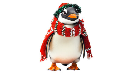 A cheerful penguin dressed in a festive Christmas scarf and hat, spreading joy and holiday spirit. Perfect for winter and holiday-themed projects.