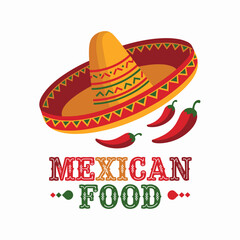 Mexican Food Logo with Sombrero and Chili Peppers