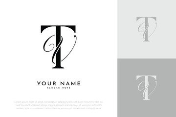 TV VT initial letter handwriting wedding monogram logo