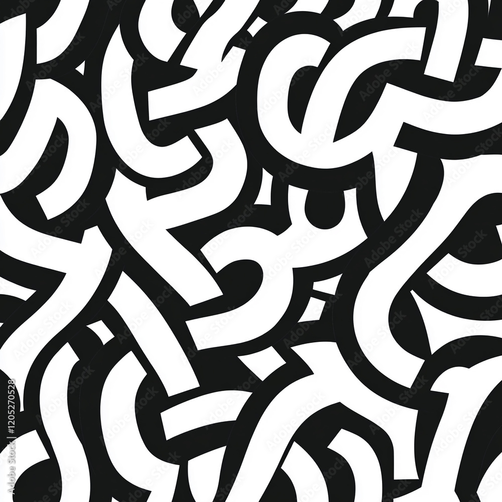 Poster Black and white abstract lines forming curving shapes and patterns