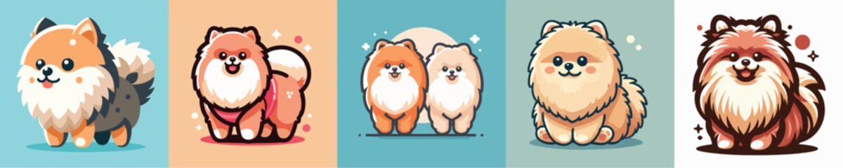 Vector collection of golden retriever dogs