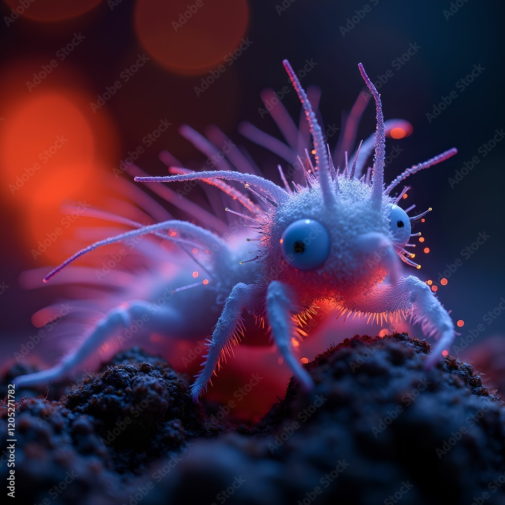 Aufkleber a colorful, fantastical creature with multiple arms and a prominent eye, surrounded by an abstract, 