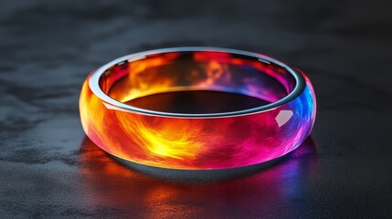 Minimalist vibrant ring with smooth edges glowing softly on black