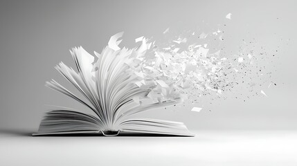 Disintegrating book pages, knowledge loss, abstract background, concept image for education