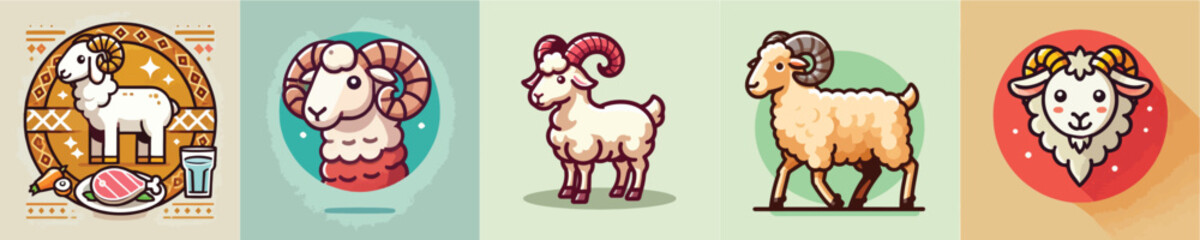 Vector set of cute goats