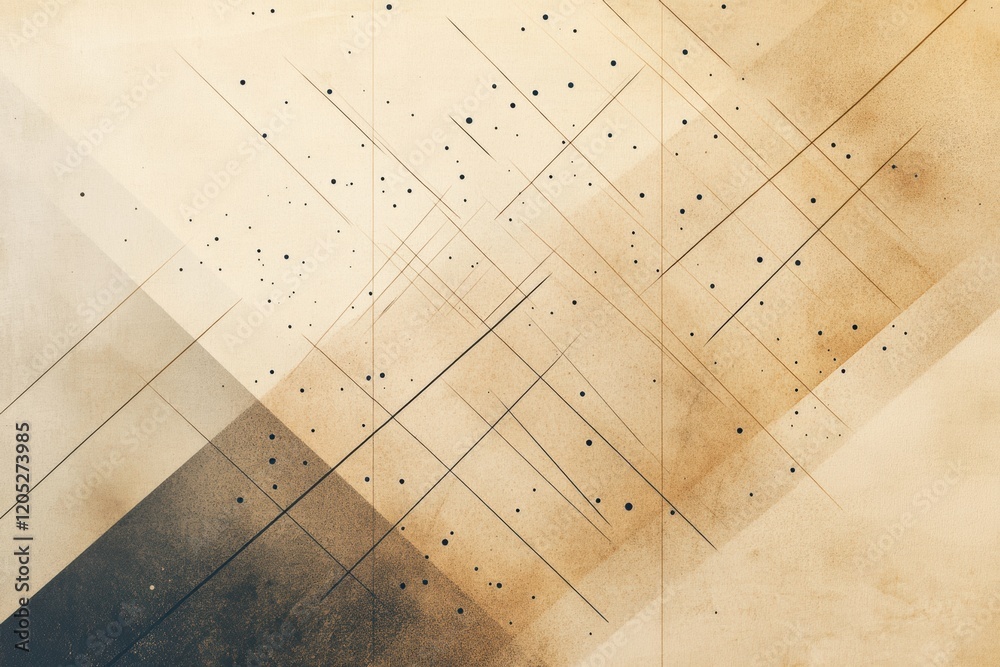 Poster abstract geometric pattern featuring intersecting lines and dots in earthy tones. generative ai