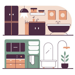 Colorful Home Decor Icons: Furniture & Flat Design Elements bed rug sofa lamp vase house chair table