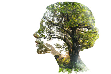 A unique artistic representation blending human and nature elements, showcasing a tree within a human silhouette, symbolizing harmony and growth.