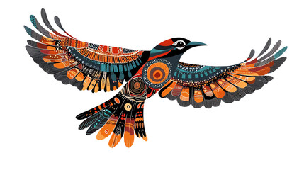 Fototapeta premium A vibrant, artistic depiction of a soaring bird, showcasing intricate patterns and vivid colors, symbolizing freedom and creativity in nature.