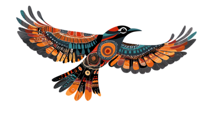 A vibrant, artistic depiction of a soaring bird, showcasing intricate patterns and vivid colors, symbolizing freedom and creativity in nature.