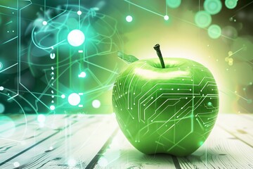 Fusion of nature and technology with green apple circuit design.