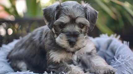 An engaging Schnauzer, with its distinctive features like the bushy beard, sharp eyes, and alert ears, presenting its unique charm. A wonderful sight of this special dog breed