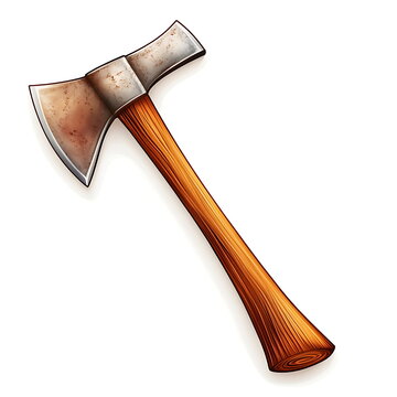 recommend clip art: An old axe with a wooden handle against a white background