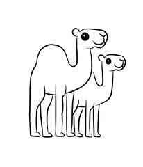 line art camel cartoon with white background