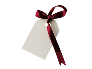 Blank gift tag with ribbon and hole. Transparent background png.