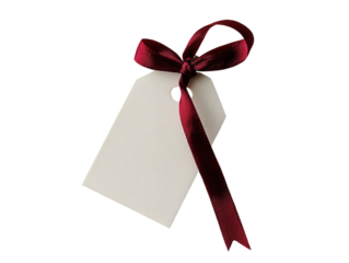 Blank gift tag with ribbon and hole. Transparent background png.
