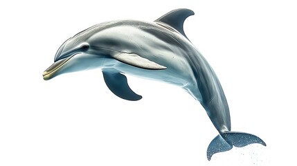 A sleek gray dolphin leaping in an arc against a white background © zen