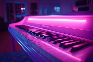 digital piano with neon-lit keys, symbolizing harmony and sophistication