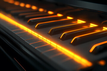digital piano with neon-lit keys, symbolizing harmony and sophistication