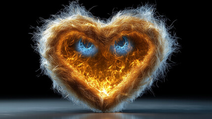 Fiery Heart with Intense Blue Eyes