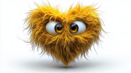 Fluffy yellow heart with big eyes