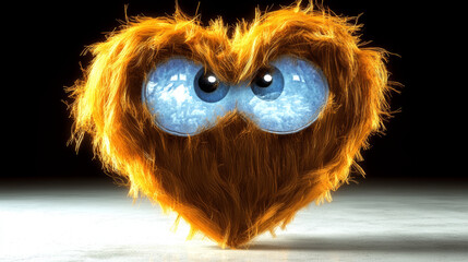 Fluffy yellow heart with big eyes