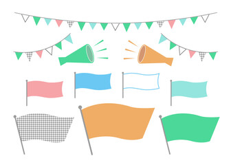 イベントを盛り上げる、旗とメガホンとガーランドのセット