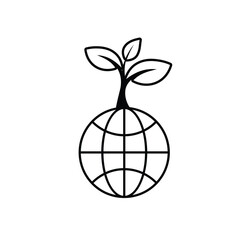 sustainable icon. earth and plant vector. reuse, recycle, renewal for carbon reduction, net zero, green energy, eco-friendly concept. Line design style