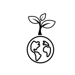 sustainable icon. earth and plant vector. reuse, recycle, renewal for carbon reduction, net zero, green energy, eco-friendly concept. Line design style