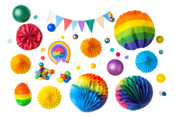 Colorful decorations create a festive atmosphere, perfect for celebrations like pride events, parties, and festivals, bringing joy and vibrancy to any setting.