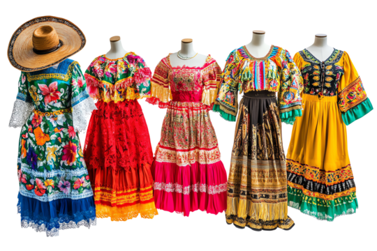 Colorful traditional dresses showcasing vibrant patterns and craftsmanship, representing rich cultural heritage and celebration of identity.