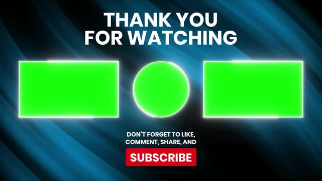 Customizable end screen animation with green screen placeholders for logos or social media.  Perfect for YouTube, Twitch, and more! Clean, modern design.
