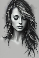 Naklejka premium Artistic monochrome portrait of a young woman 