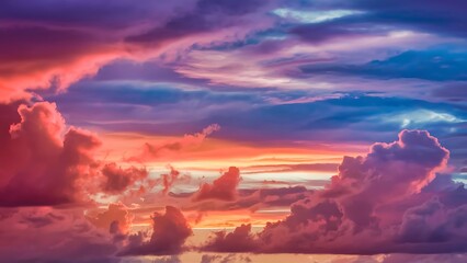Colorful wallpaper purple orange blue pink sunset sky cloud. Dramatic sunset sky background. Sun Sets Over Horizon. Amazing Coral Pink Red Summer Cloud at Sunset. Beautiful Relax