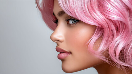 Naklejka premium A woman with pink hair and blue eyes