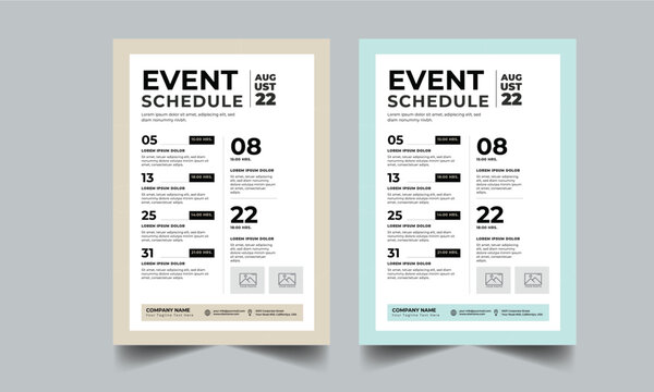 Event Schedule layout design template with unique colorful design style concept