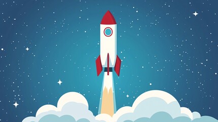 Fototapeta premium Flat Rocket Launch Depicting Startup Energy and Growth