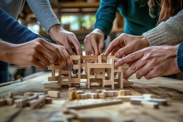 Hands working together to build a model.