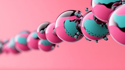 A bunch of pink and blue spheres on a pink background