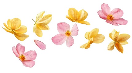 Flying yellow petals isolated on white, transparent background cutout