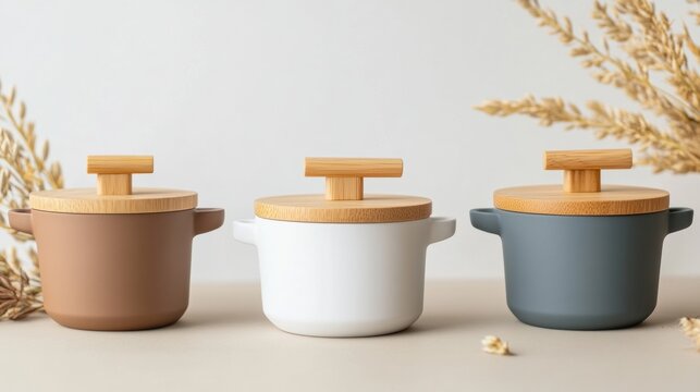A mini pot made of non-plastic, eco-friendly material, with a smooth finish and ergonomic wooden handles, designed for safe and sustainable play