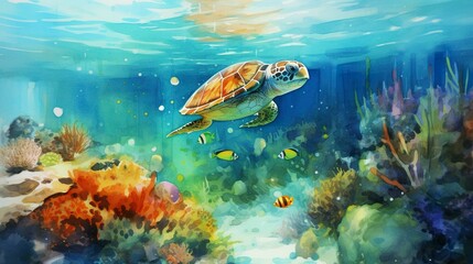Obraz premium A photo of an underwater scene watercolor painting