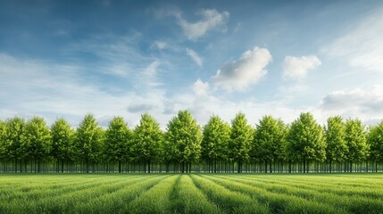 Obraz premium Young Diverse Trees Growing in Reforested Area with Clear Blue Sky