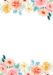 Watercolor flower frame isolated on a white background.