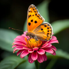 Obraz premium Beautiful butterfly front view on flower closeup insect Beautiful butterfly stay on flower